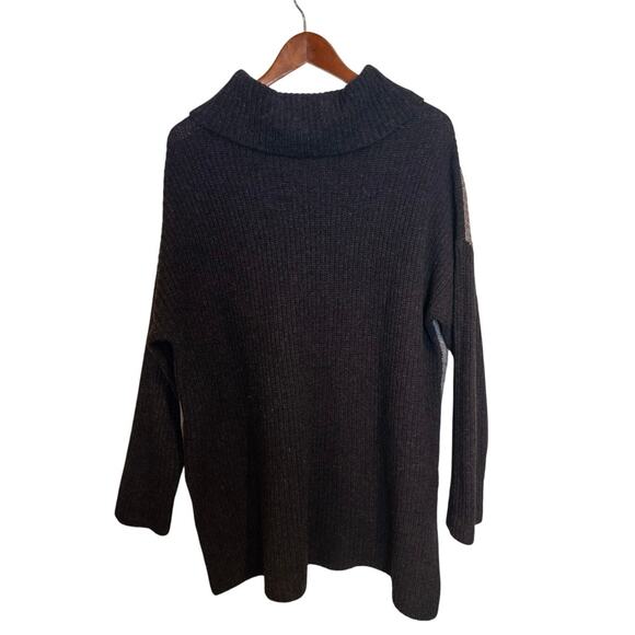 Eileen Fisher Yak Wool Blend Gray & Black Turtleneck Pullover Sweater Large - Picture 4 of 7